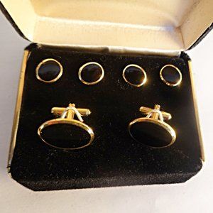 Gold and Black Onyx Cufflinks Studs